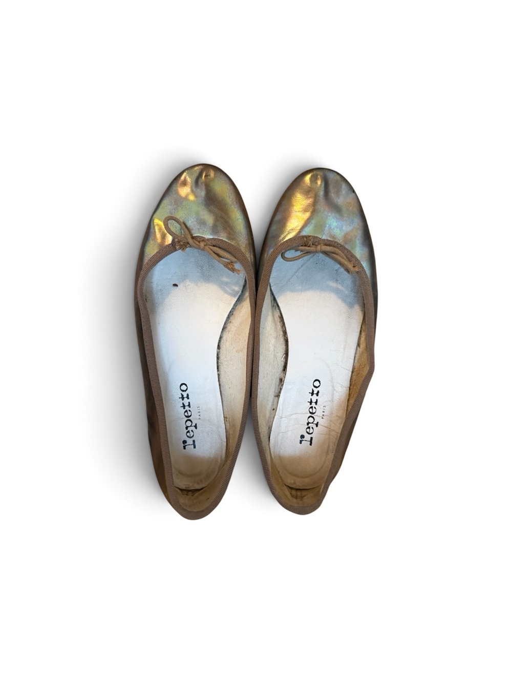 Repetto Iridescent Gold Ballet Flats with Brown Trim